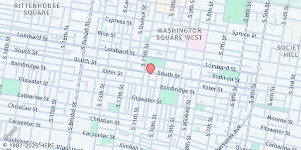 Map showing Waters Memorial Community Center at 1016-18 South St, Philadelphia, PA