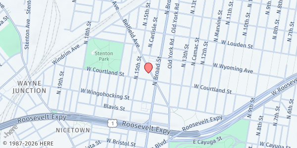 Map showing Wescott's FOV at 1410 Belfield St., Philadelphia, PA