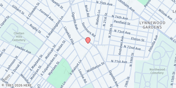 Map showing West Oak Lane Senior Center at 7210 Ogontz Avenue, Philadelphia, PA