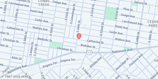Map showing Wharton Wesley Helping Hands at 5341 Catharine Street, Philadelphia, PA