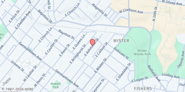 Map showing Wister Townhouse Resident Association at 285 East Ashmead St, Philadelphia, PA
