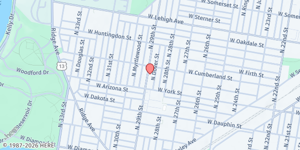 Map showing Women Walking in Victory - Main Distribution at 2441 N 29th St, Philadelphia, PA