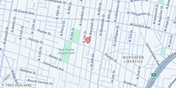 Map showing Young Scholars Charter School at 900 N Marshall St, Philadelphia, PA