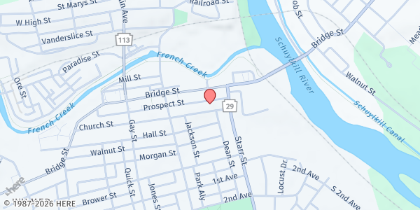 Map showing St. Peter's Episcopal Church at 121 Church St., Phoenixville, PA