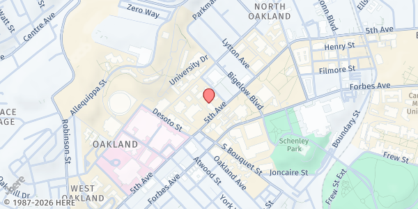 Map showing Bellefield Presbyterian Church at 4001 Fifth Ave., Pittsburgh, PA