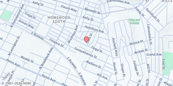 Map showing Bethany Baptist Church Food Pantry at 7745 Tioga St., Pittsburgh, PA