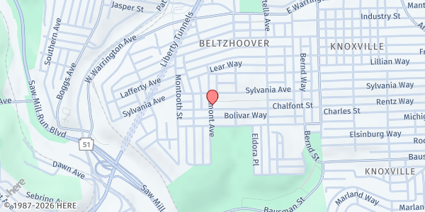 Map showing Beulah Baptist Church Food Pantry at 201 Chalfont St, Pittsburgh, PA