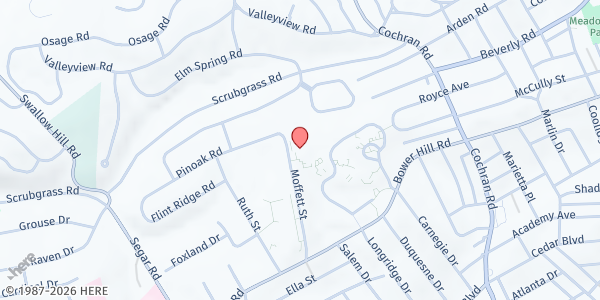 Map showing Bower Hill Community Church at 70 Moffett St, Pittsburgh, PA