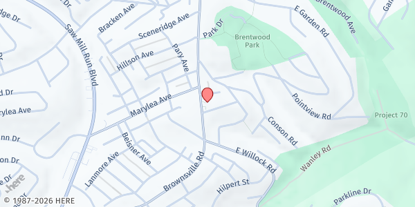 Map showing Brentwood Presbyterian Church at 3725 Brownsville Rd., Pittsburgh, PA