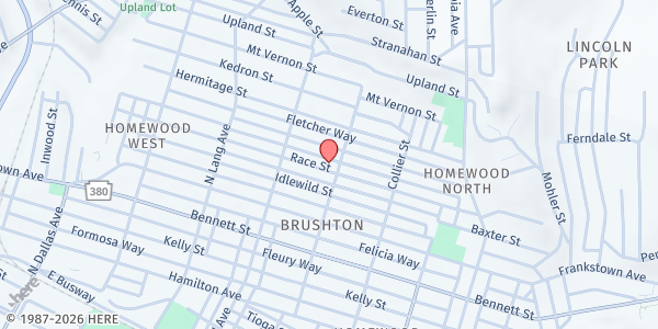 Map showing BTC Center, Inc. at 7239 Race St., Pittsburgh, PA