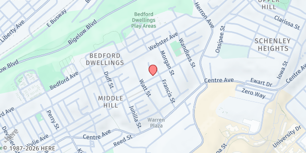 Map showing Calvary Baptist Church at 2629 Wylie Ave., Pittsburgh, PA