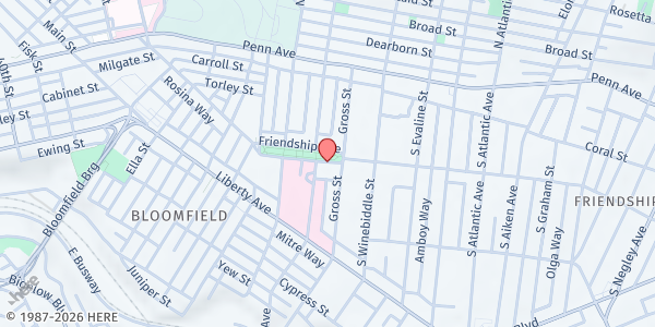 Map showing Catholic Community of Bloomfield Food Pantry at 4921 Mend Way, Pittsburgh, PA