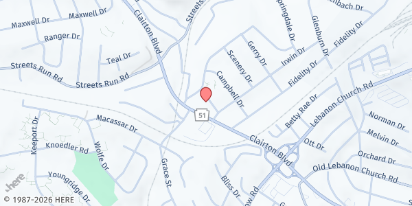 Map showing Cloverleaf Area Ecumenical Assistance Program - Food Distribution Center at 2 Grove Pl, Pittsburgh, PA
