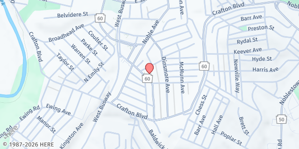 Map showing Crafton Ingram Food Pantry at 80 Bradford Ave., Pittsburgh, PA