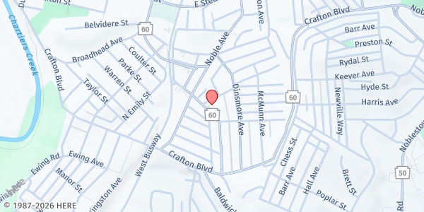 Map showing Crafton-Ingram Food Pantry - Food Distribution Center at 80 Bradford Ave, Pittsburgh, PA