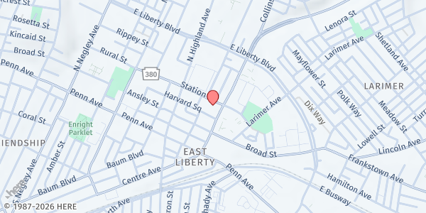 Map showing East End Cooperative Ministry Food Pantry at 6140 Station St., Pittsburgh, PA