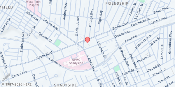 Map showing First UMC Food and Friends at 5401 Centre Ave., Pittsburgh, PA