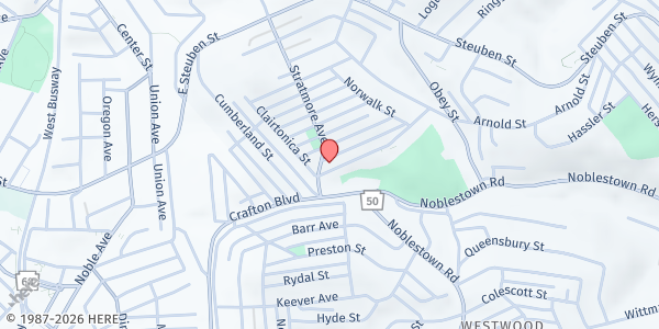 Map showing First UP Church of Crafton Heights at 50 Stratmore St., Pittsburgh, PA