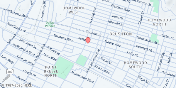 Map showing Holy Rosary - St. Charles Lawanga Parish at 7114 Kelly St., Pittsburgh, PA