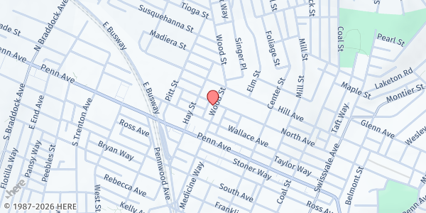 Map showing House of Bread Outreach at 1111 Wood St., Pittsburgh, PA