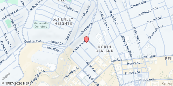 Map showing Islamic Center of Pittsburgh at 4100 Bigelow Blvd., Pittsburgh, PA