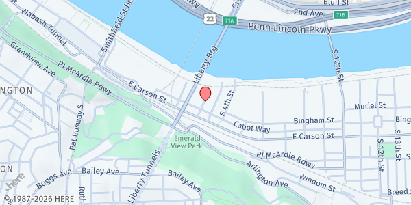 Map showing Just Harvest Main Office at 317 E Carson St, Pittsburgh, PA