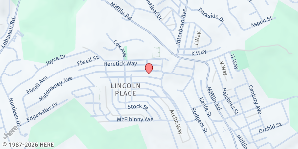 Map showing Lincoln Presbyterian Church at 1202 Muldowney Ave., Pittsburgh, PA