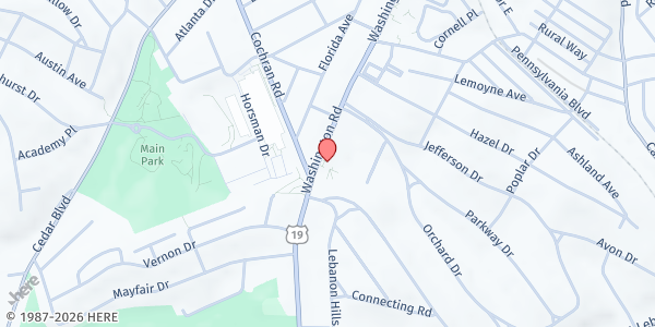 Map showing Mt Lebanon United Lutheran Church at 975 Washington Rd, Pittsburgh, PA