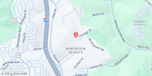 Map showing Northview Heights Family Support Center at 437 Mt Pleasant Rd., Pittsburgh, PA
