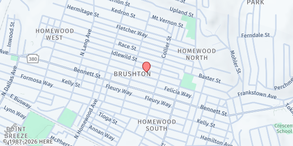 Map showing PA Senior Center at 7321 Frankstown Ave., Pittsburgh, PA