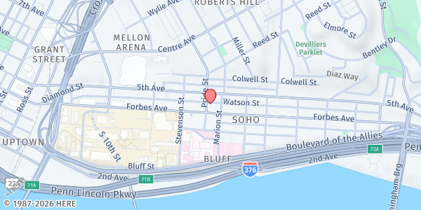 Map showing Shepherd's Heart at 13 Pride St., Pittsburgh, PA