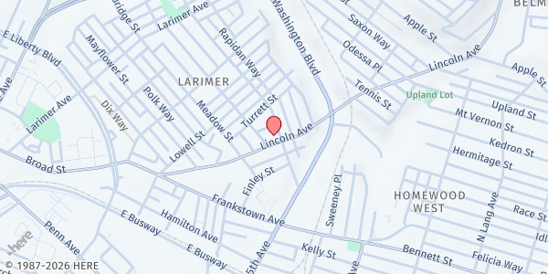 Map showing Sixth Mt. Zion Church - J.C. Hairston Food Pantry at 6556 Shetland St., Pittsburgh, PA