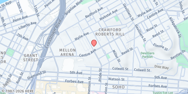 Map showing St. Benedict the Moor Church at 91 Crawford St., Pittsburgh, PA