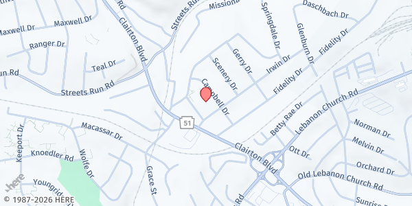 Map showing St. Elizabeth of Hungary Church - Triumph of the Holy Cross Parish at 1 Grove Pl, Pittsburgh, PA