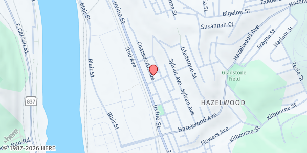 Map showing St. John the Evangelist Baptist Church at 4537 Chatsworth Ave., Pittsburgh, PA