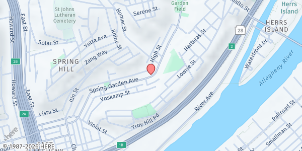 Map showing St. Michael & All Angels Lutheran Church at 1308 Spring Garden Ave., Pittsburgh, PA