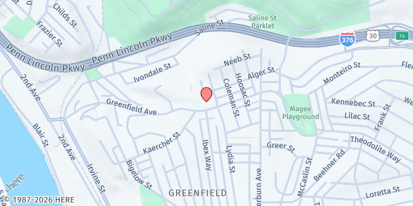 Map showing St. Rosalia Church at 411 Greenfield Ave., Pittsburgh, PA