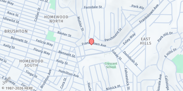 Map showing The Salvation Army - Homewood at 8020 Frankstown Ave., Pittsburgh, PA