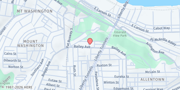 Map showing Washington Heights Ecumenical Food Bank at 213 Bailey Ave., Pittsburgh, PA