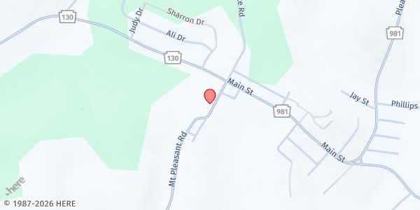 Map showing Pleasant Unity United Methodist Church at 4685 Rt. 981, Pleasant Unity, PA