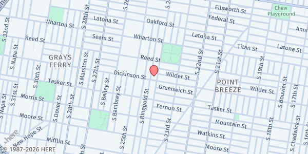 Map showing Church of the Redeemer Baptist at 1440 South 24th Street, Point Breeze, PA