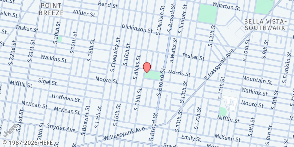 Map showing DiSilvestro Playground at 1701 South 15th Street, Point Breeze, PA