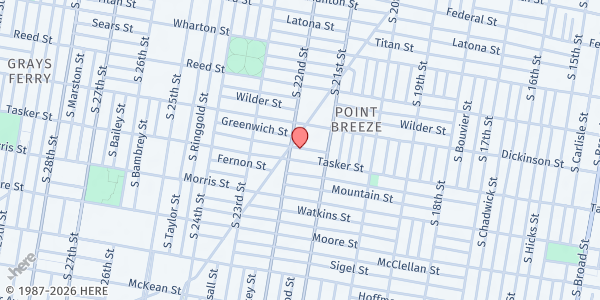Map showing Homies Helping Homies Distribution Site at 2144 Cross Street, Point Breeze, PA