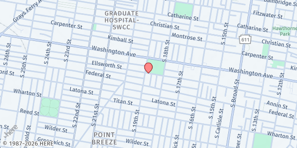 Map showing LUHV's Fridge & Pantry at 1840 Ellsworth Street, Point Breeze, PA