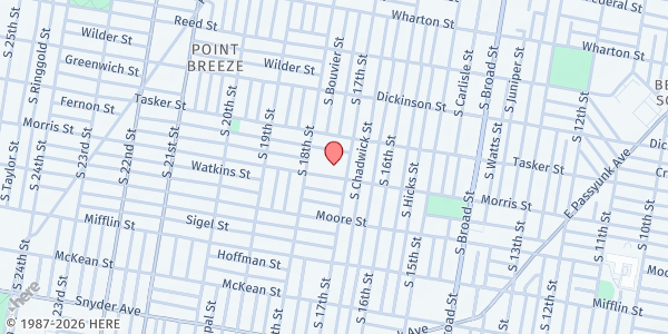 Map showing Mighty Writers @ St. Thomas Aquinas at 1719 Morris Street, Point Breeze, PA