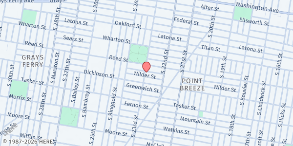 Map showing New Bethany Baptist Church at 1415 South 23rd Street, Point Breeze, PA