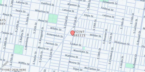 Map showing Philadelphia Housing Authority Cassie L. Holly Apts. Satellite at 2100 Dickinson Street, Point Breeze, PA