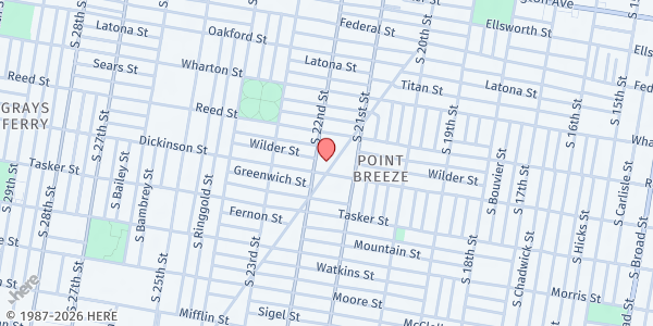 Map showing South Philadelphia H.O.M.E.S. Inc. at 1444 Point Breeze Avenue, Point Breeze, PA