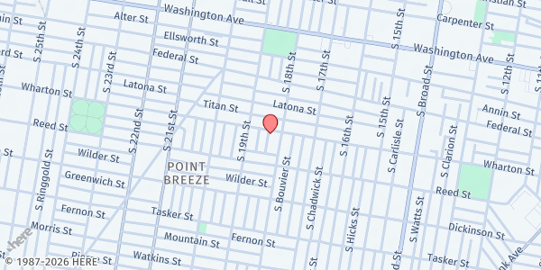 Map showing Trinity UMC at 1814 Wharton Street, Point Breeze, PA