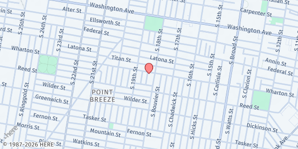 Map showing Trinity United Methodist Church at 1814 Wharton Street, Point Breeze, PA